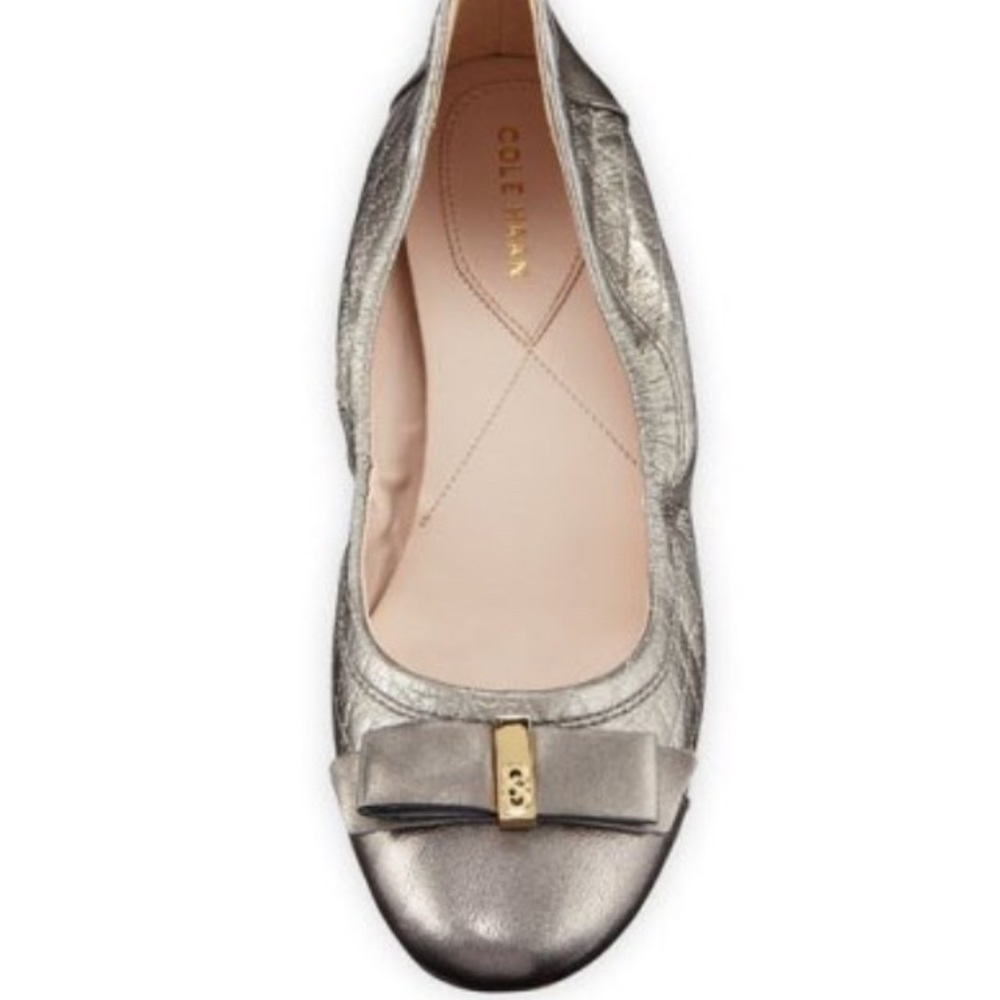 Cole Haan Metallic Silver Bow Ballet Flat